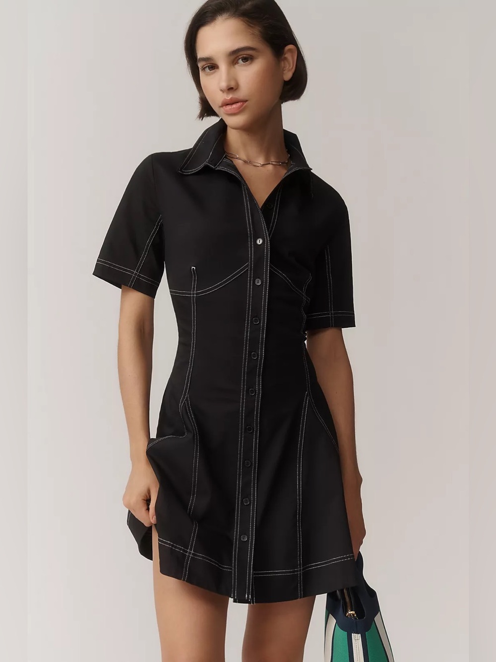 Anthropologie Exquise Contrast Stitch Mini Dress